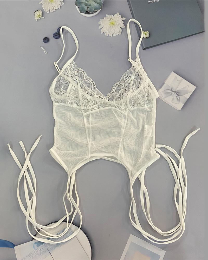 

Sexy Lace Mesh Sling Tank Top, Apricot