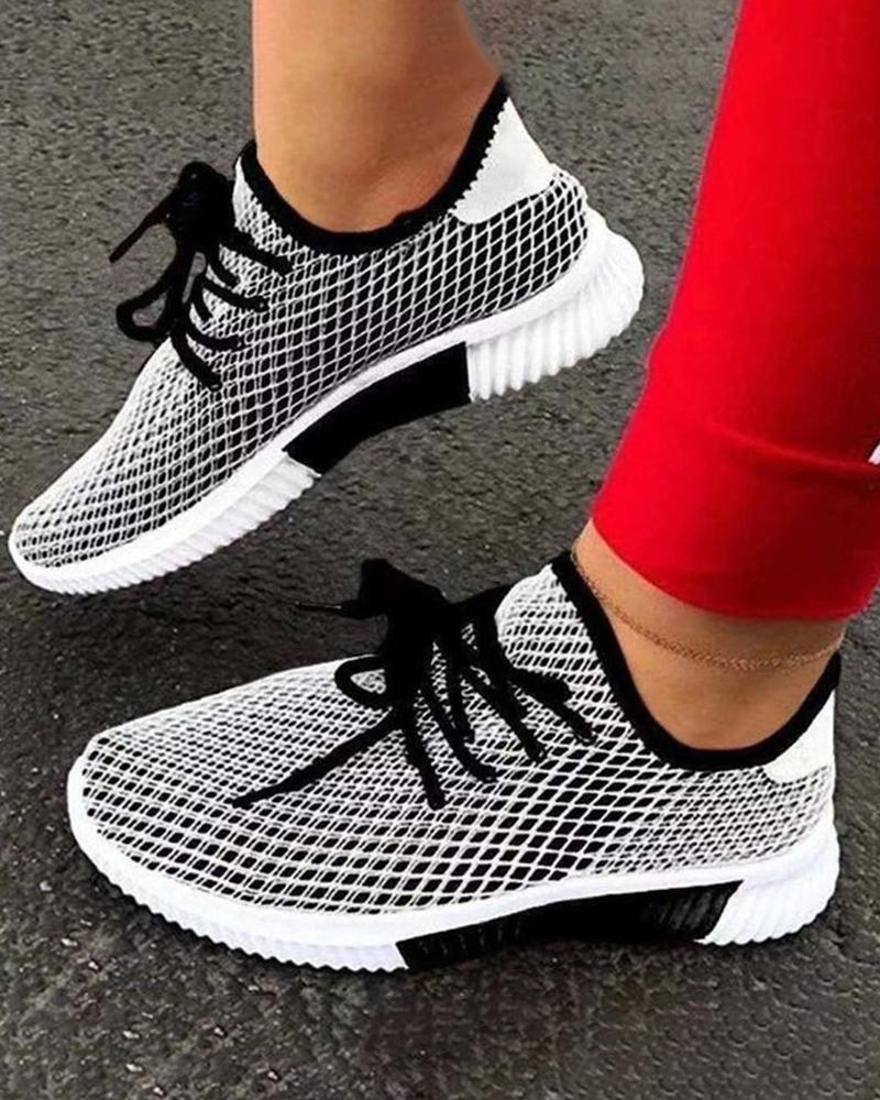 

Lace-up Colorblock Breathable Casual Sneakers, Black