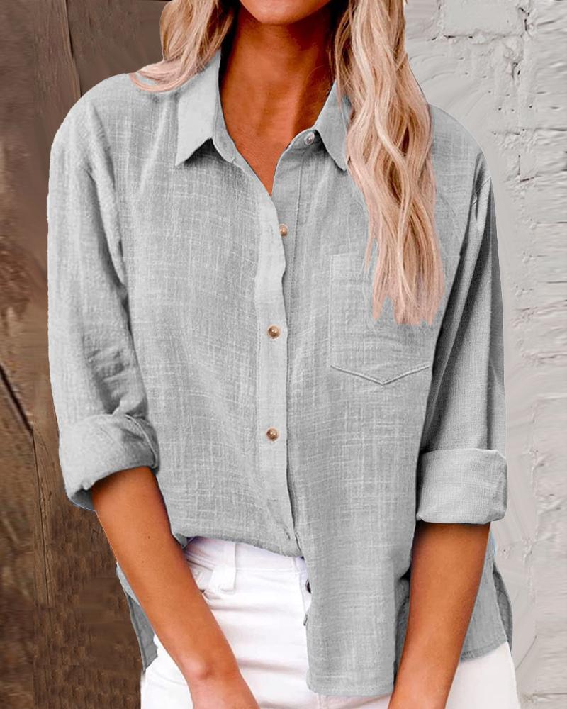 

Buttoned Long Sleeve Pocket Design Shirt, Gray