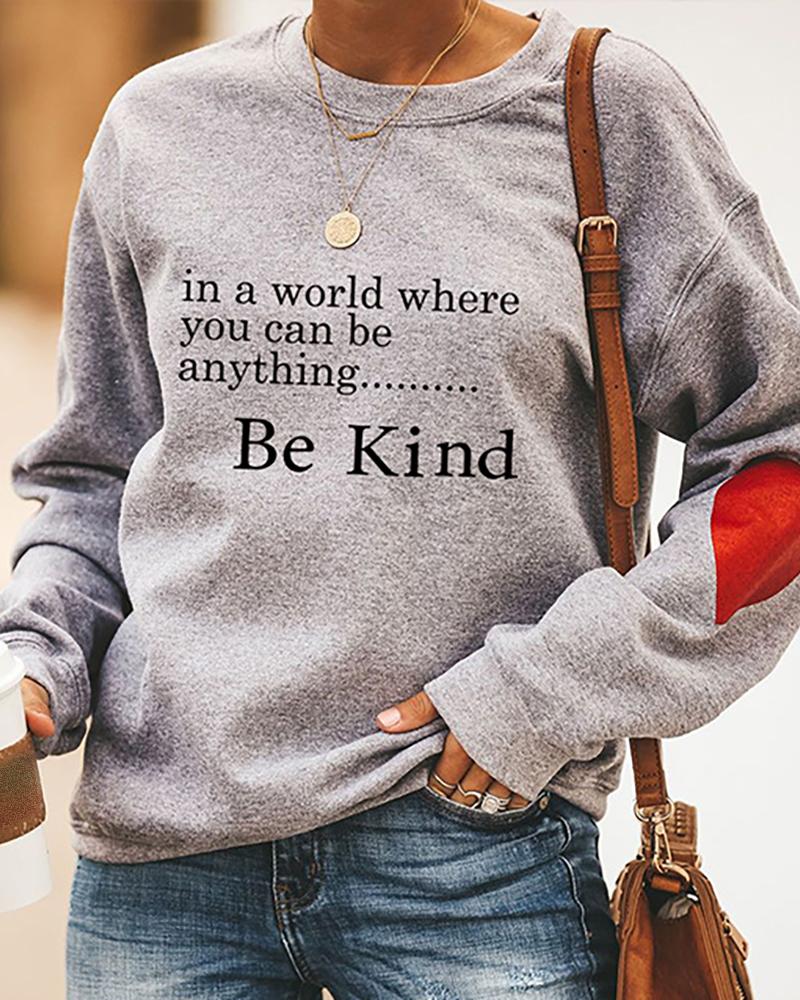 

Letter Red Heart Print Long Sleeve Casual Sweatshirt, Gray