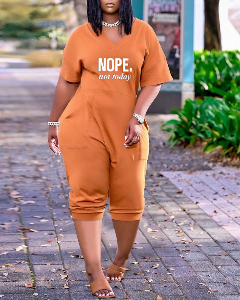 Pocket Decor Letter Print Casual Jumpsuit