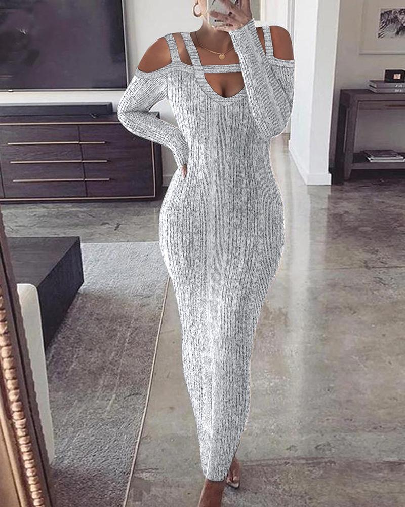 

Cold Shoulder Long Sleeve Bodycon Dress, Gray