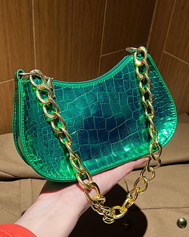 

Crocodile Chain Strap Zipper Design Shoulder Bag, Green