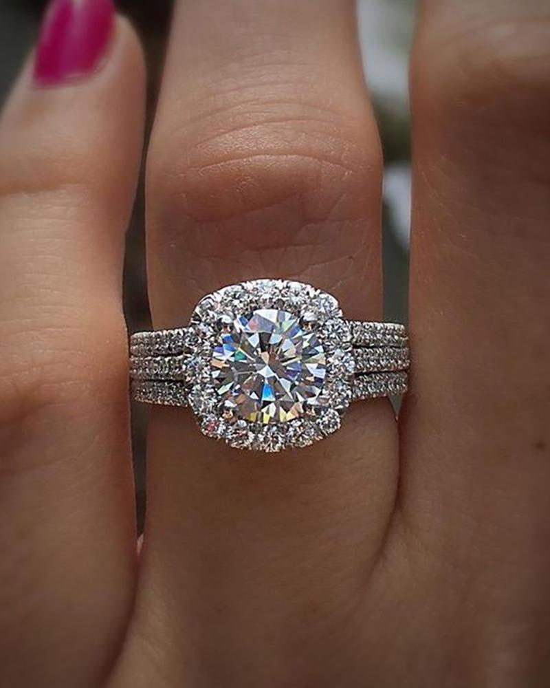 

1pc Square Shaped Allover Rhinestone Ring, Silver