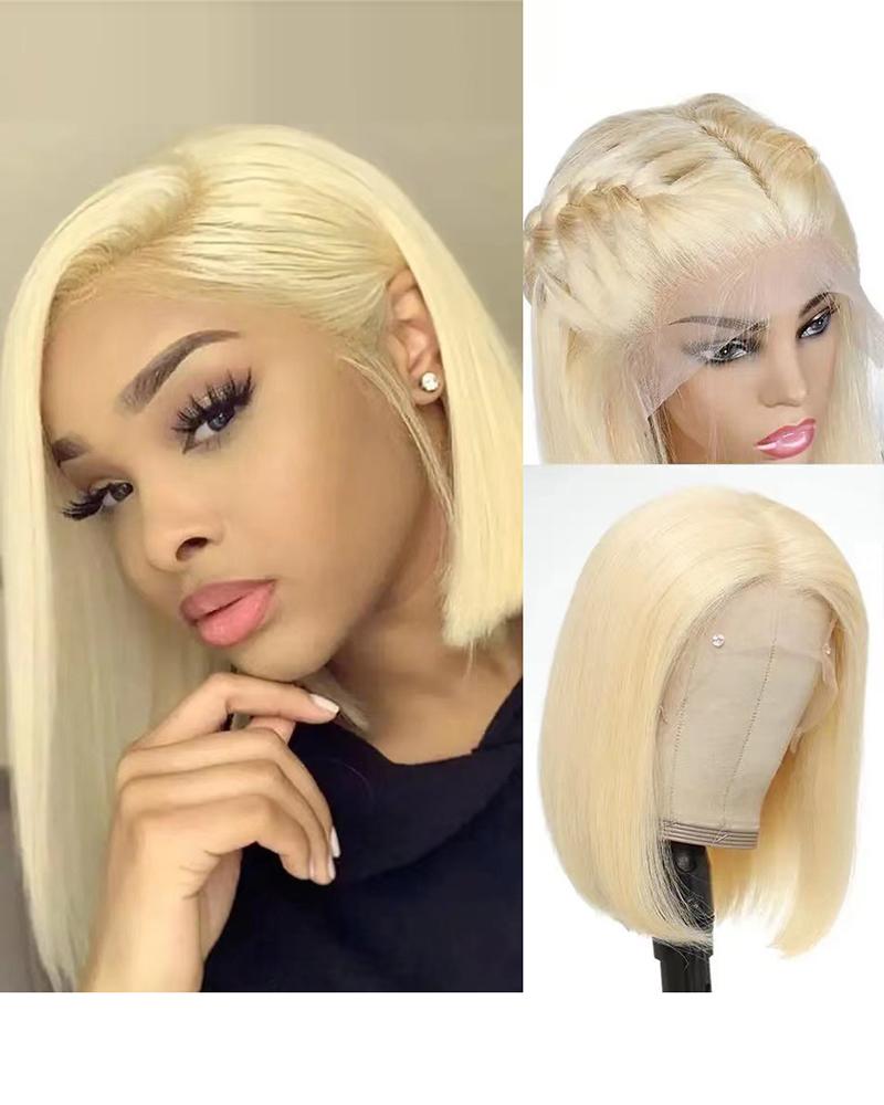 

Straight Bob Lace Front Side Part Synthetic Hair Wigs, Gold