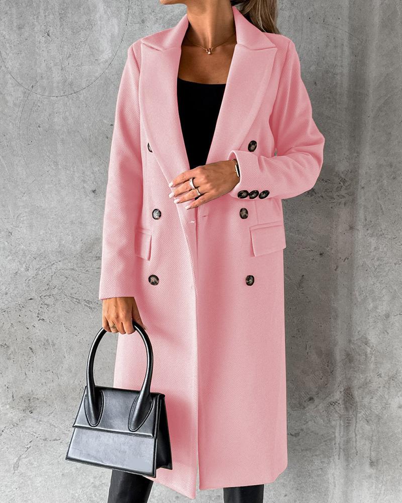

Double Breasted Long Sleeve Pea Coat, Pink