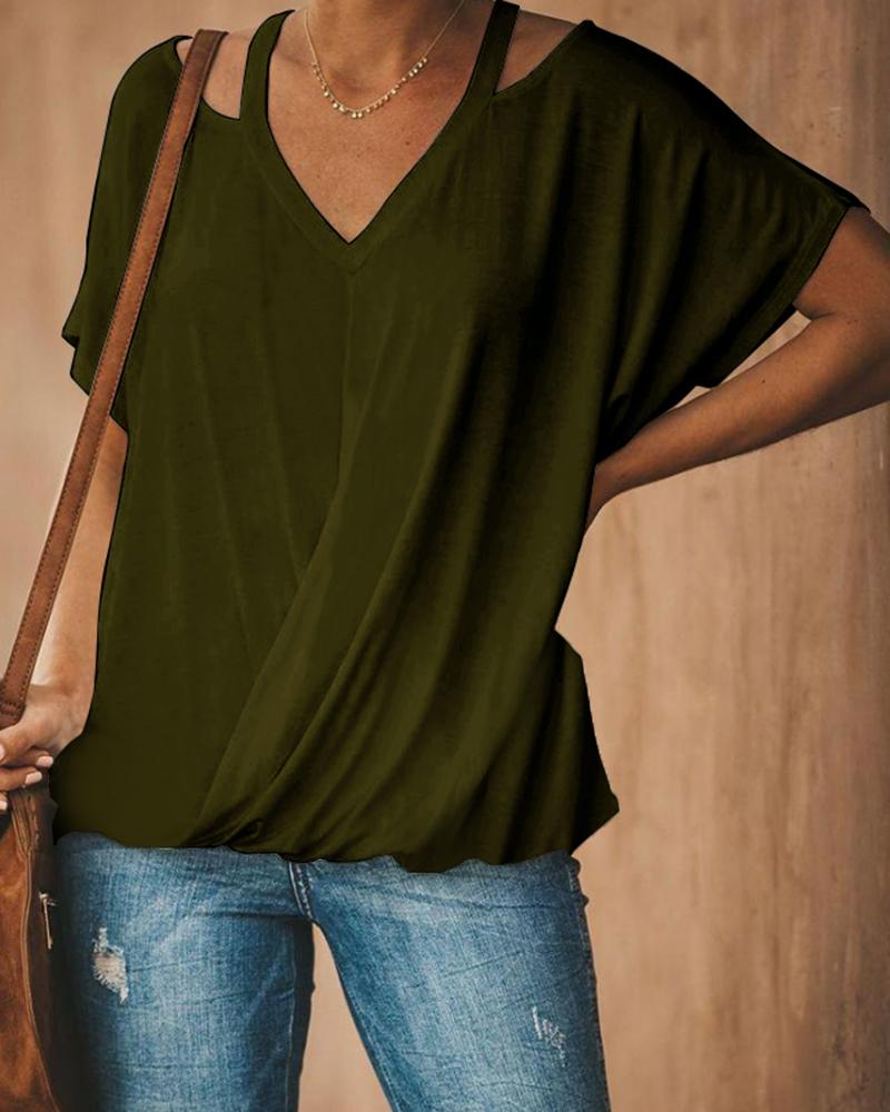 

Cutout Ruched Wrap T-shirt, Army green