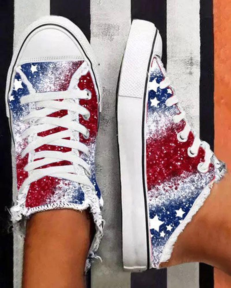 

Independence Day Flag Pattern Ombre Lace-up Canvas Sneakers, Multicolor