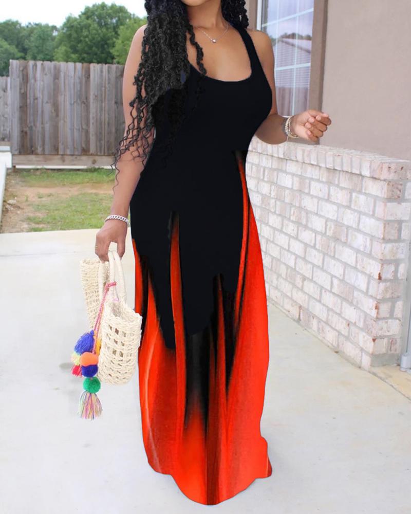 

Color Print Large Bottom Straight Dress, Red