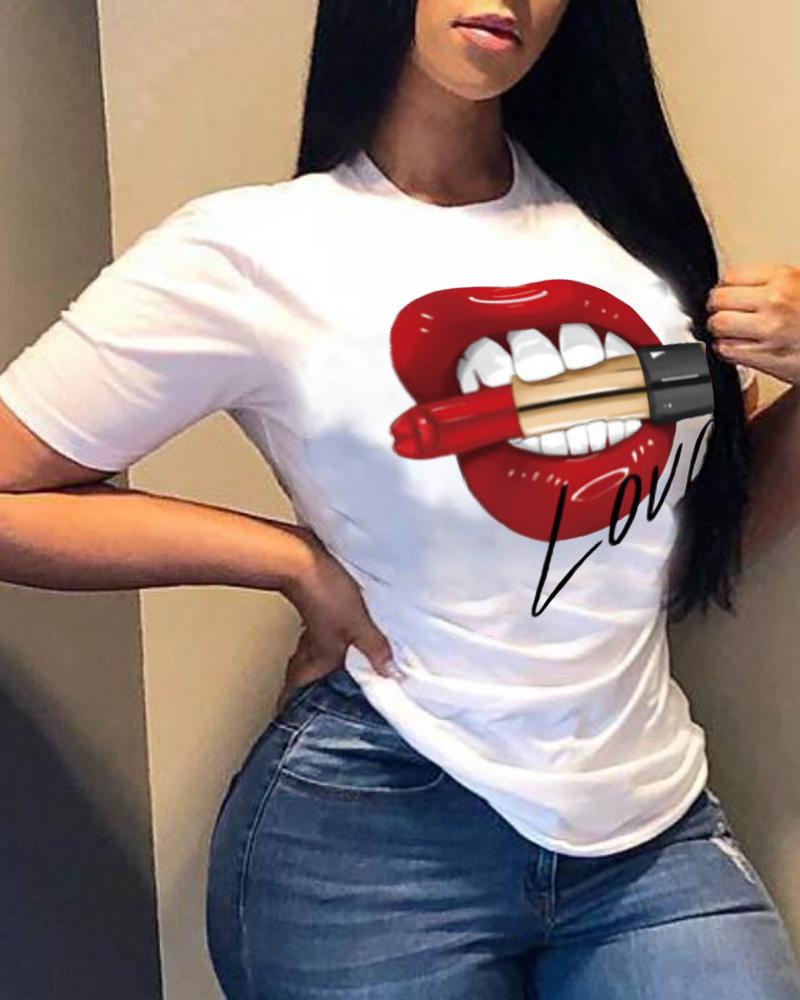 

Lip Print Short Sleeve Casual T-shirt, Style1