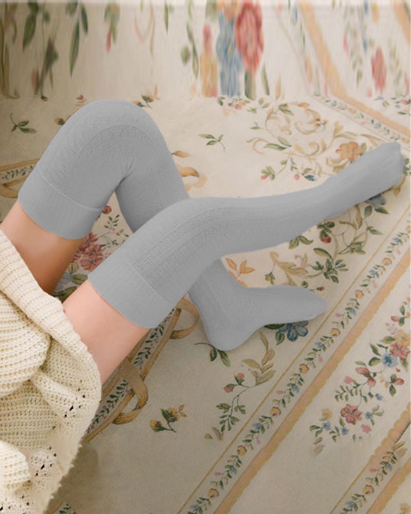 

Textured Knit Leg Warmers Over Knee Thigh High Socks, Gray