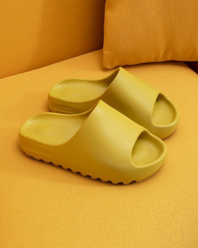 

Solid Platform Open Toe Flat Sandals, Yellow