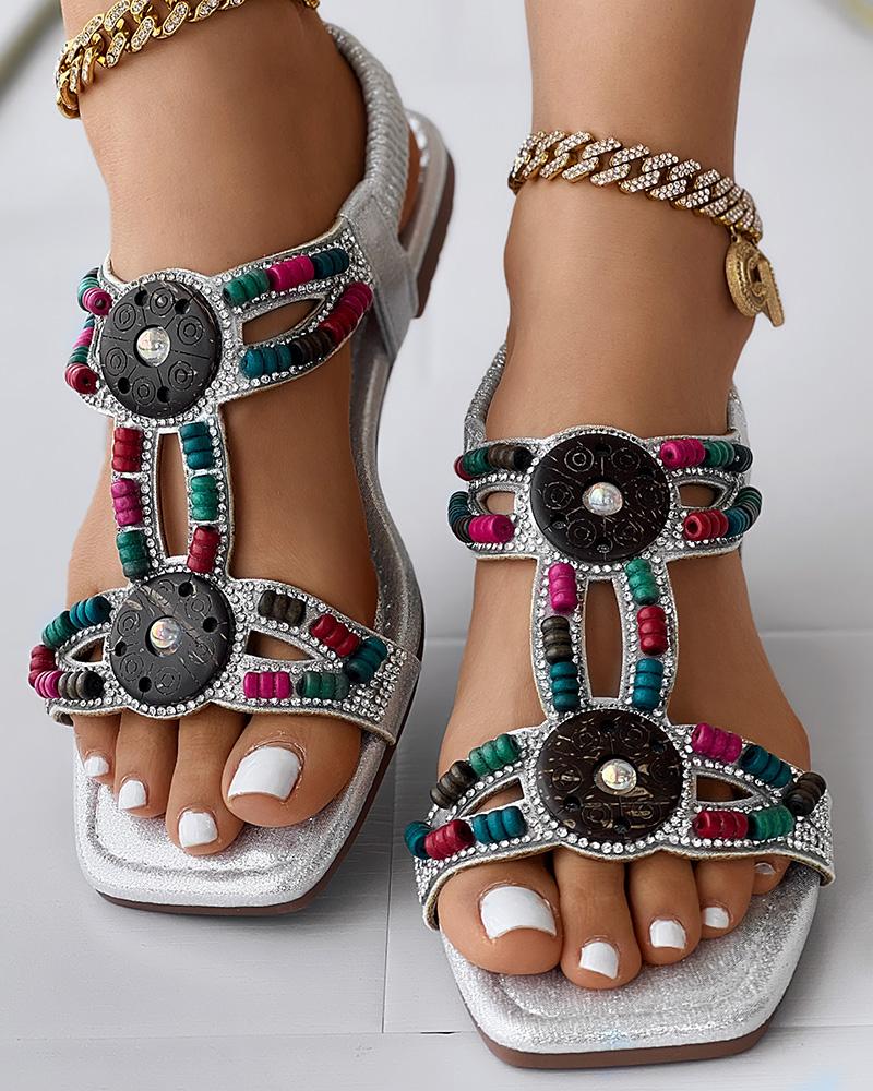 

Bohemian Tribal Beaded Summer Beach Sandals, Silver