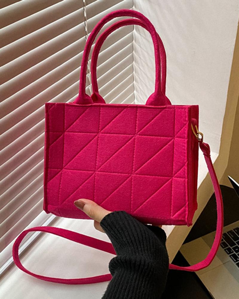 

Large Capacity Quilted Argyle Satchel Bag, Hot pink