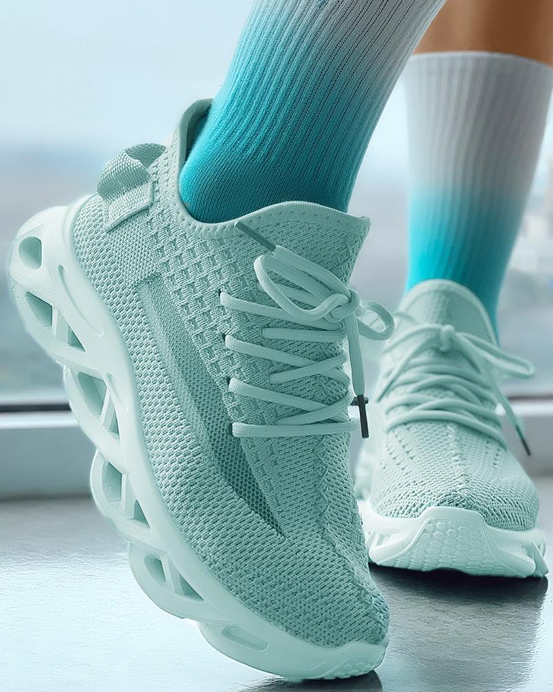 

Breathable Lace-up Knit Sneakers, Blue