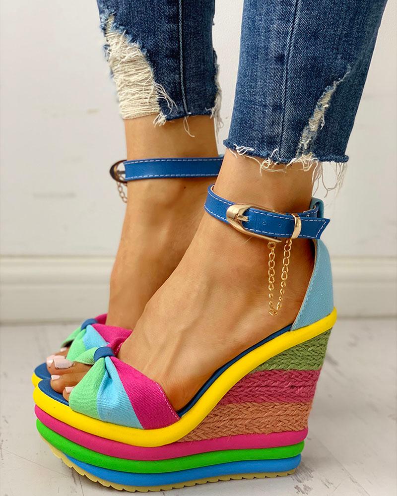 

Colorful Espadrille Muffin Wedge Sandals, Blue