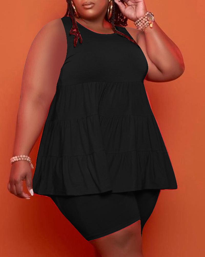 

Plus Size Flowy Tank Top & Shorts Set, Black