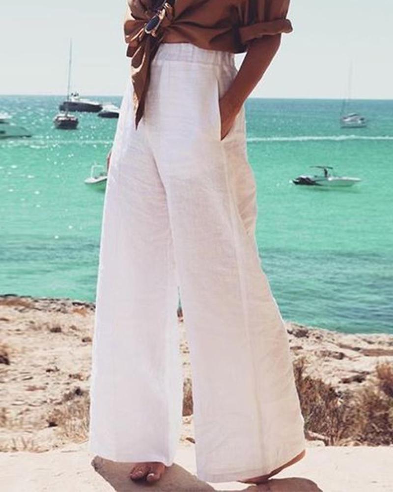 

Pocket Detail Wide Leg Pants, White