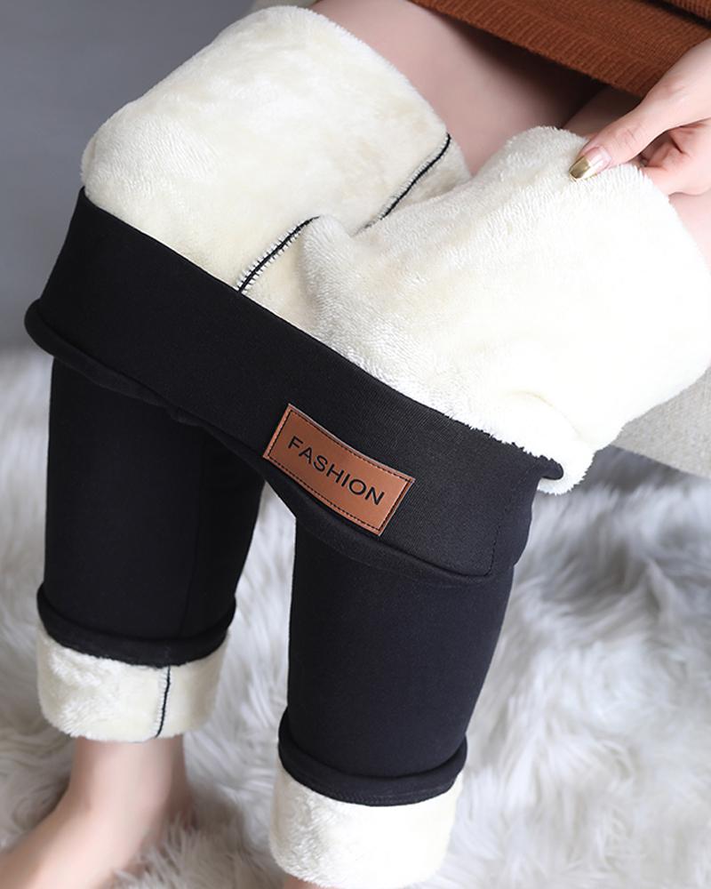 

Solid Fleece Skinny Pencil Pants, Black