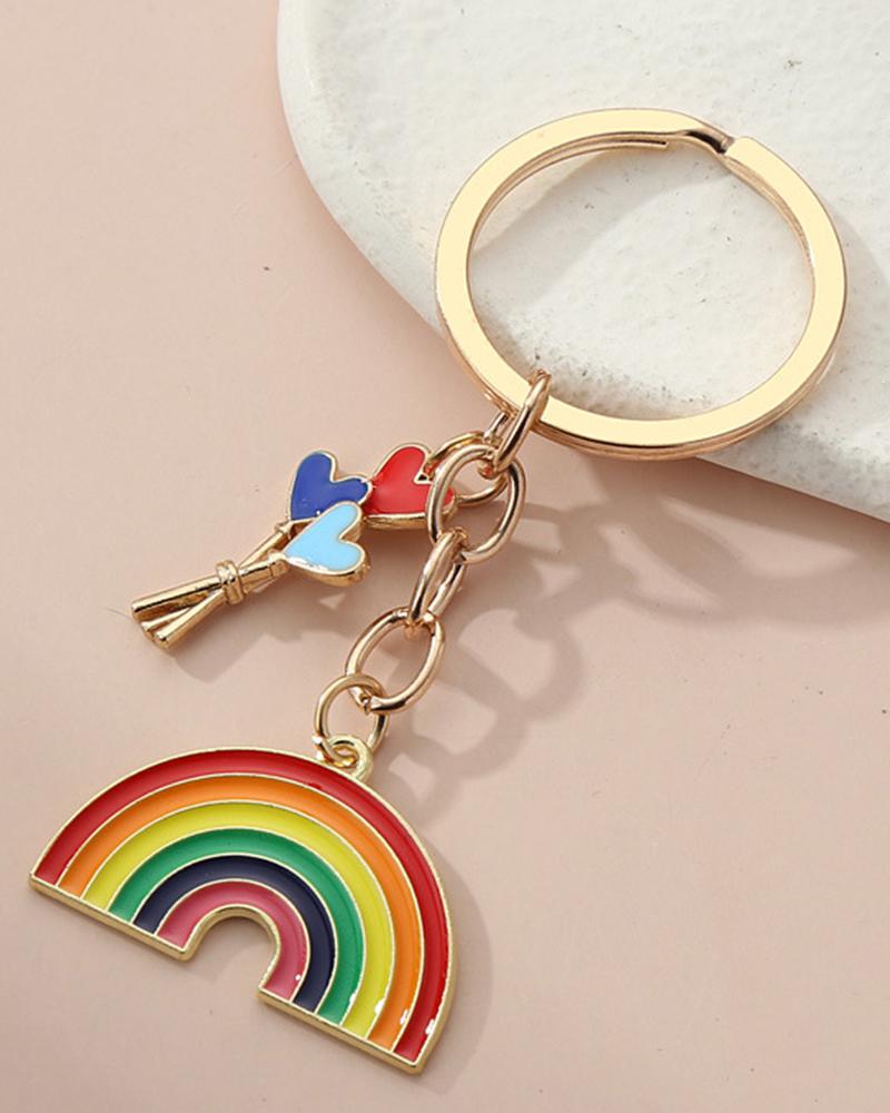 

1pc Rainbow Heart Pattern Trendy Key Ring, Multicolor