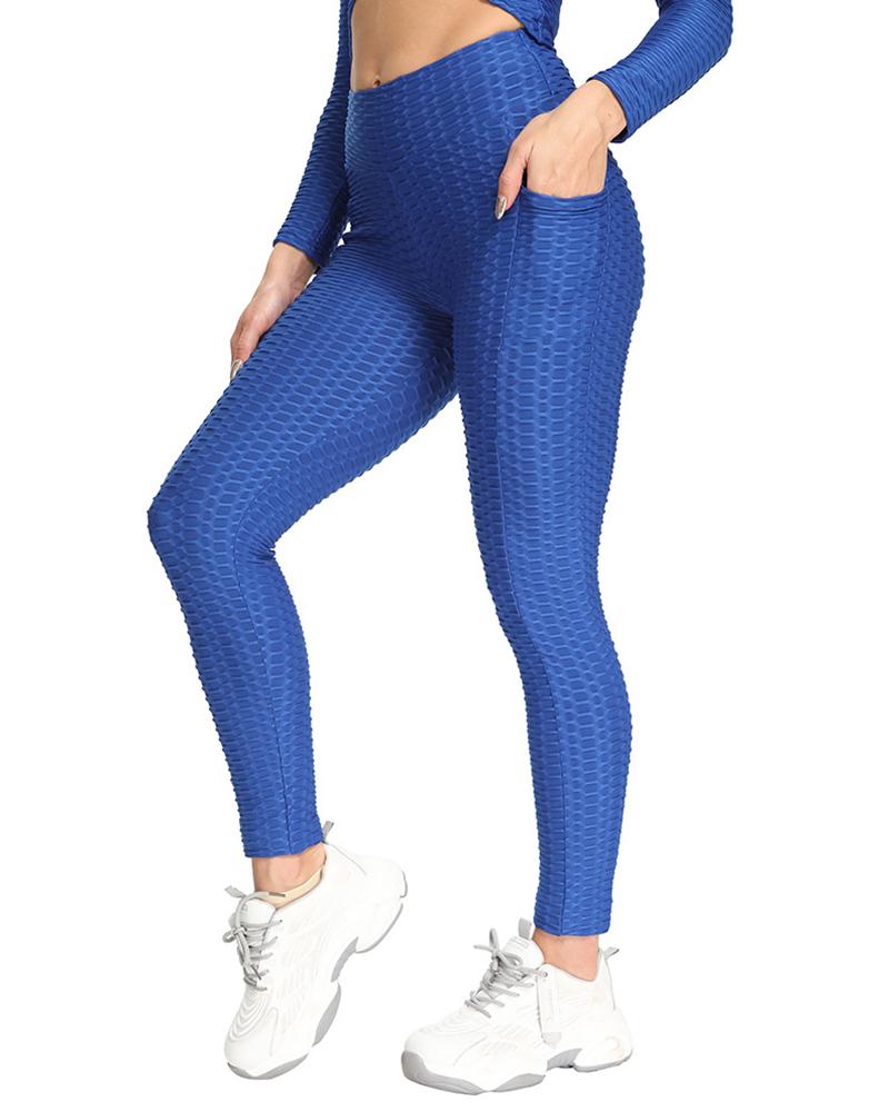 

High Waist Jacquard Skinny Yoga Pants, Blue
