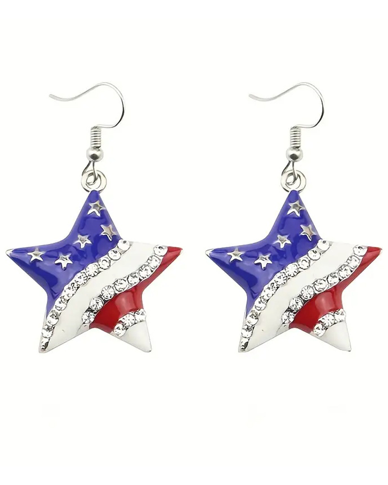 

1Pair Independence Day Flag Love Heart Star Shaped Drop Earrings, Style2