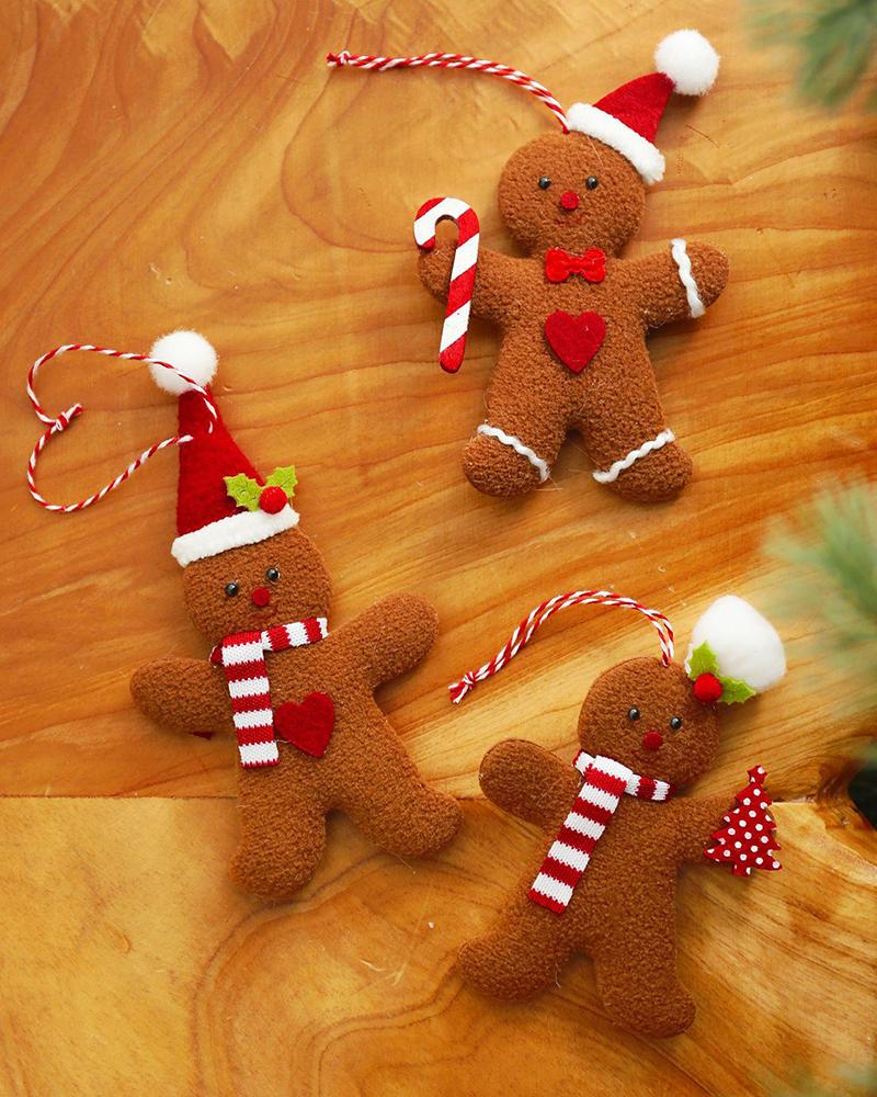 

3pcs Christmas Tree Ornaments Gingerbread Man Hanging Decorations Set, Style1