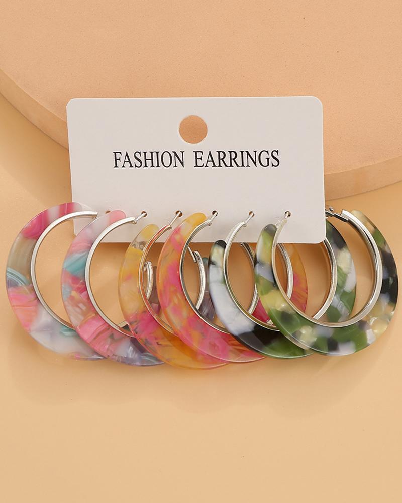 

3Pairs Vintage Colorblock Hoop Earrings Set, Style1