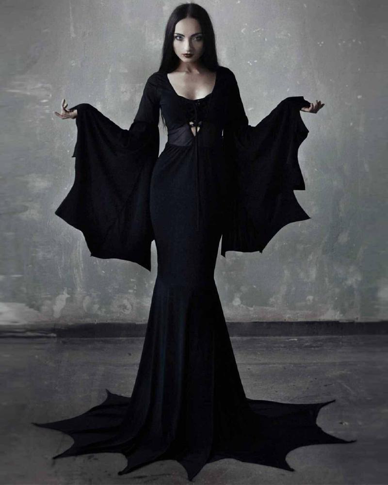 

Halloween Party Cosplay Women Witch Costume Gothic Dress, Black