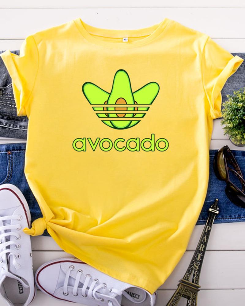 

Avocado Printing Short Sleeve T-shirts, Yellow
