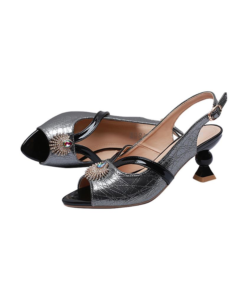 

Rhinestone Peep Toe Slingback Pyramid Heels, Black