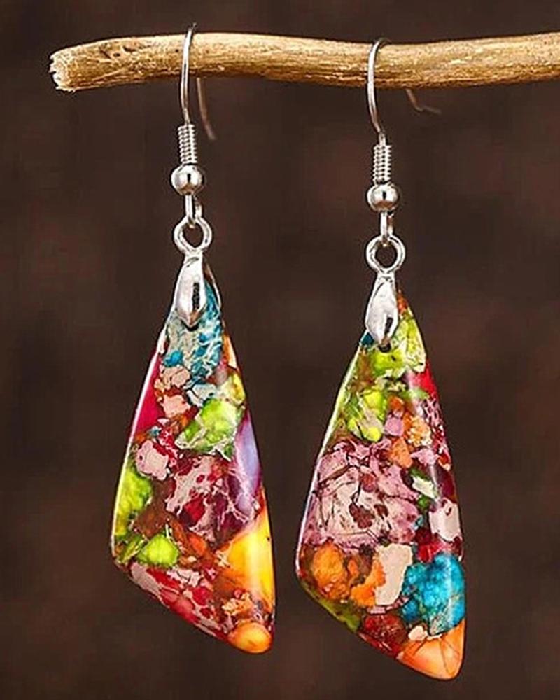 

1Pair Triangle Shaped Bohemian Hook Earrings, Multicolor