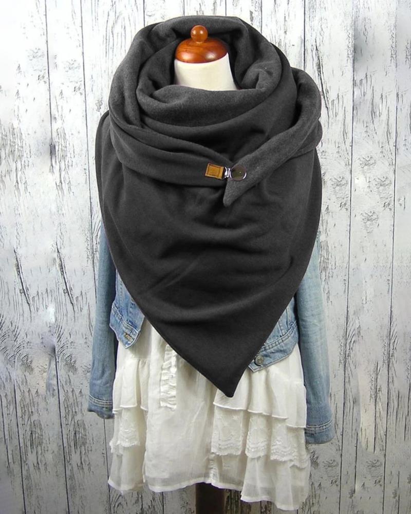 

Plain Button Design Warm Scarf, Gray