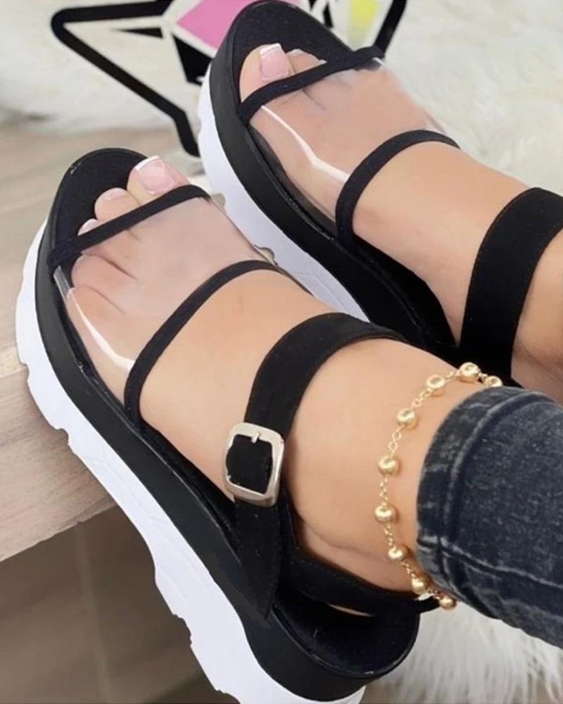 

Clear Wide Strap Slingback Platform Sandals, Black