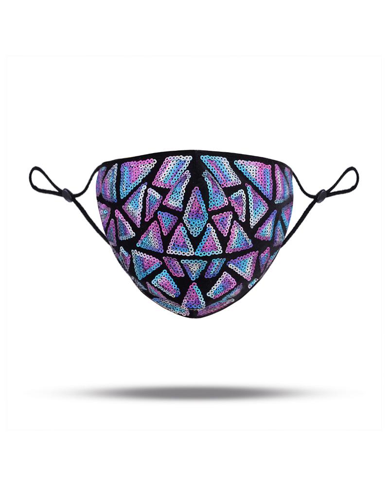 

Sequins Geometry Pattern Colorblock Breathable Face Mask, Blue