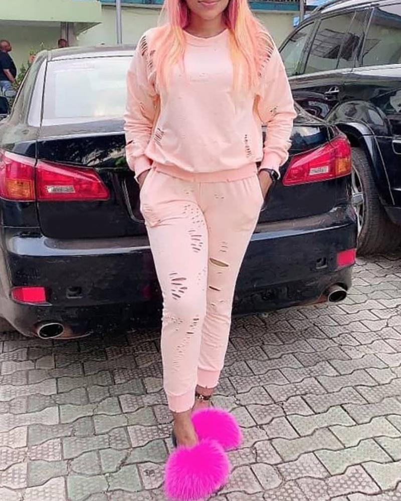 

Cutout Long Sleeve Top & Pants Set, Pink