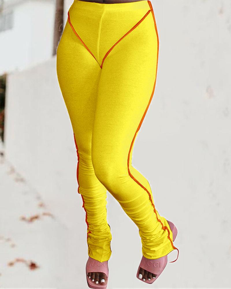 

Contrast Piping High Waist Skinny Pants, Yellow