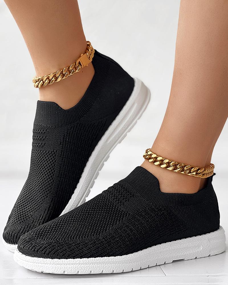 

Breathable Slip-On Knit Sneakers, Black