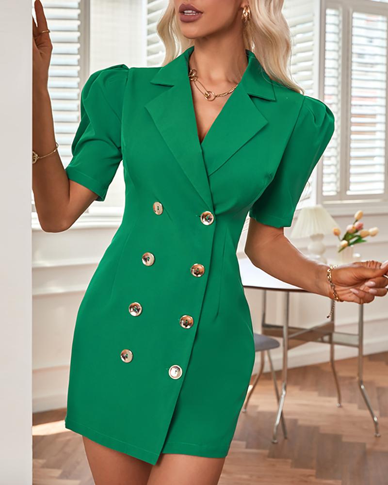 

Puff Sleeve Double Breasted Blazer Dress, Green