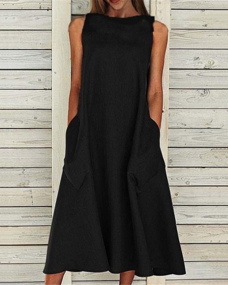 

Pocket Design Sleeveless Casual Swing Dress, Black