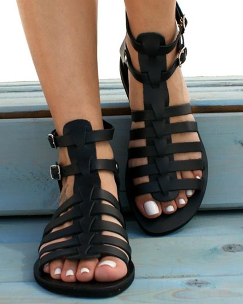 

Multi Strap Buckled Bohemian Sandals, Black