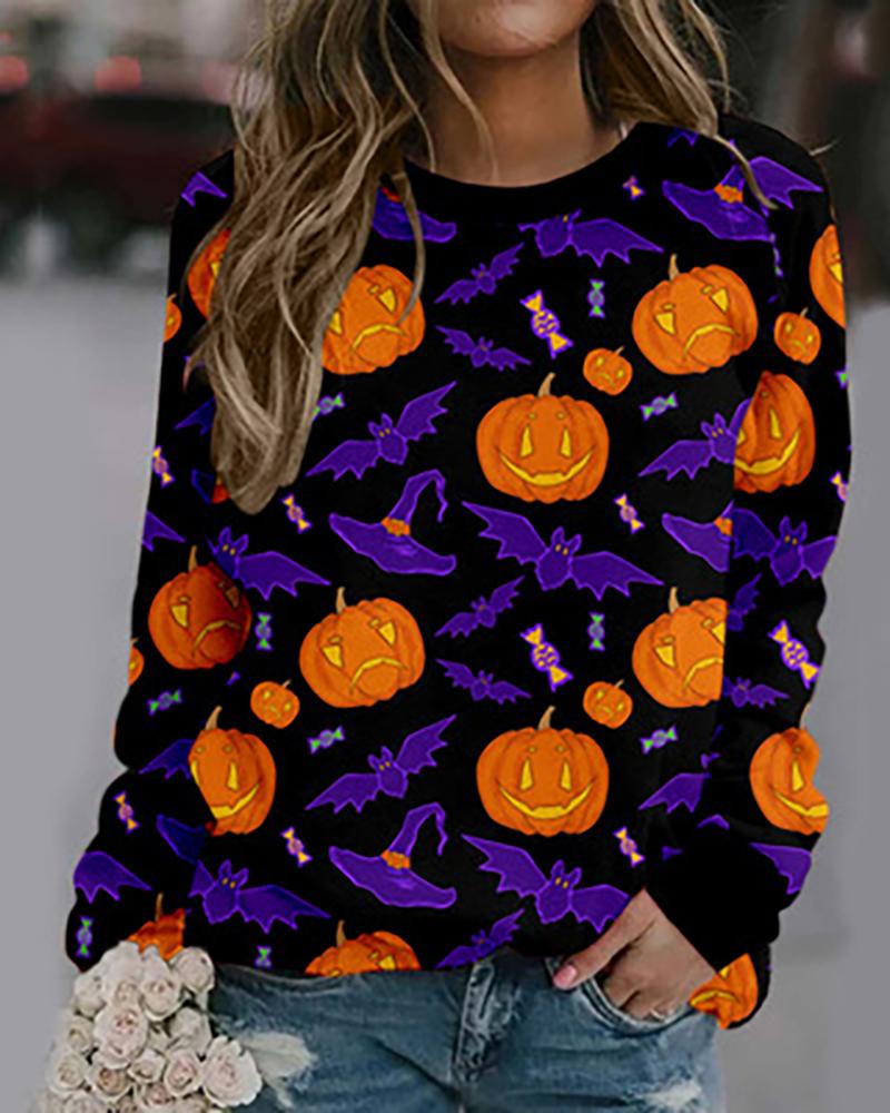 

Halloween Pumpkin / Animal Print Long Sleeve O Neck Sweatshirt, Style3