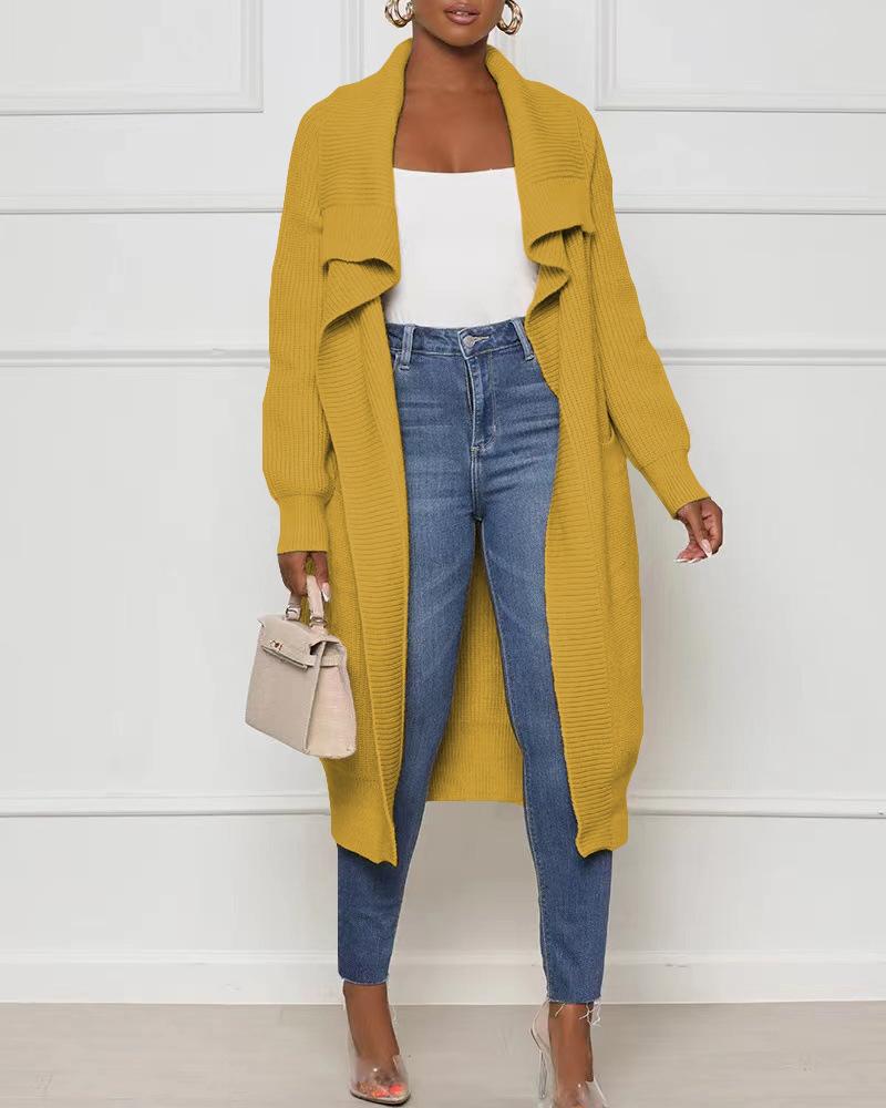

Ruffle Hem Long Sleeve Longline Knit Cardigan, Yellow
