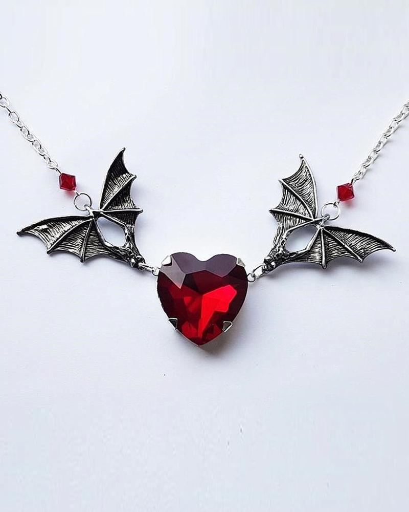 

1pc Halloween Gothic Bat Decor Heart Pendant Necklace, Red