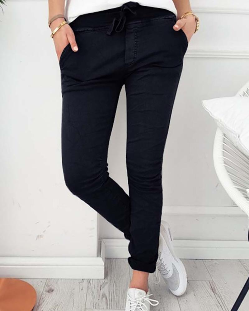 

Solid Color High Waist Pants, Black