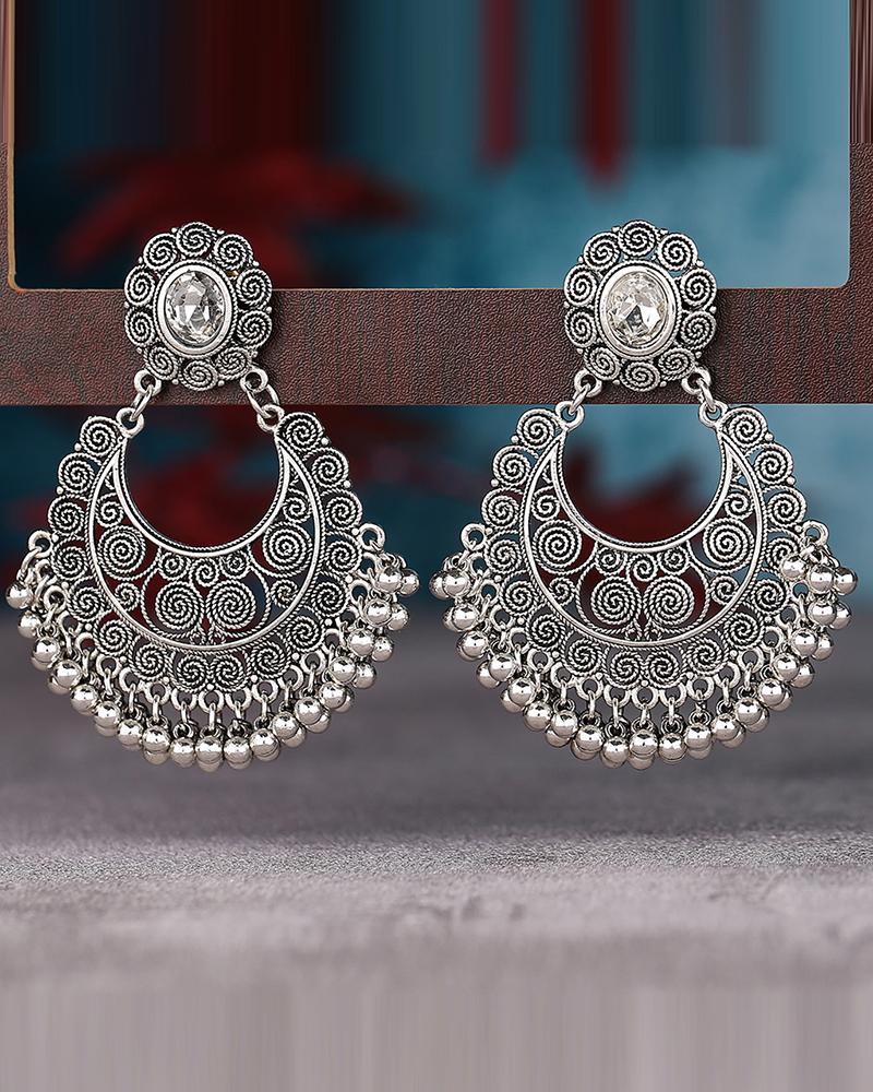 

1Pair Hollow Out Faux Bell Tassel Design Hoop Earrings, Silver