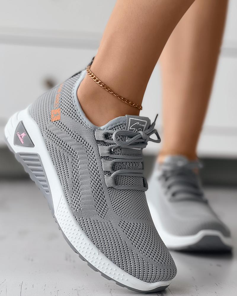 

Breathable Lace-up Knit Sneakers, Gray