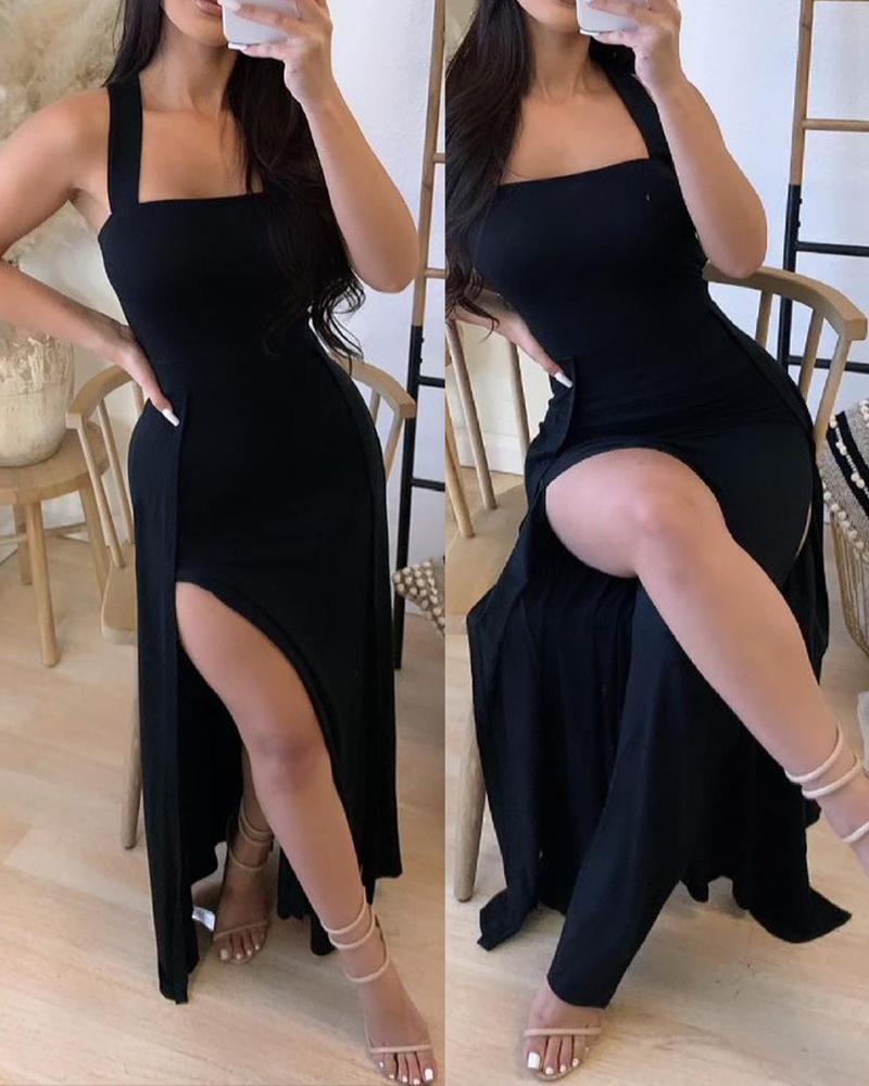 

Halter High Slit Sleeveless Maxi Dress, Black