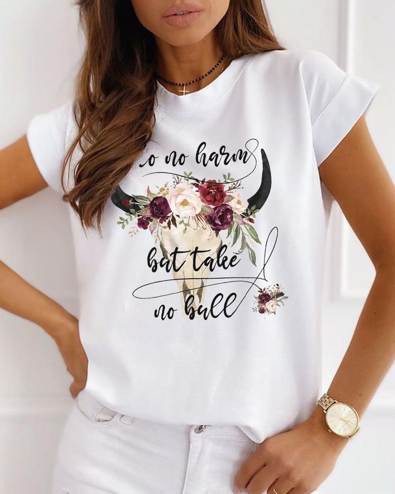 

Do No Harm But Take No Bull Print T-shirt Western Country Music Graphic Tee, White