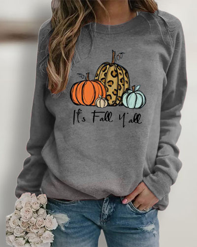 

Halloween Letter Pumpkin Print Long Sleeve Sweatshirt, Gray